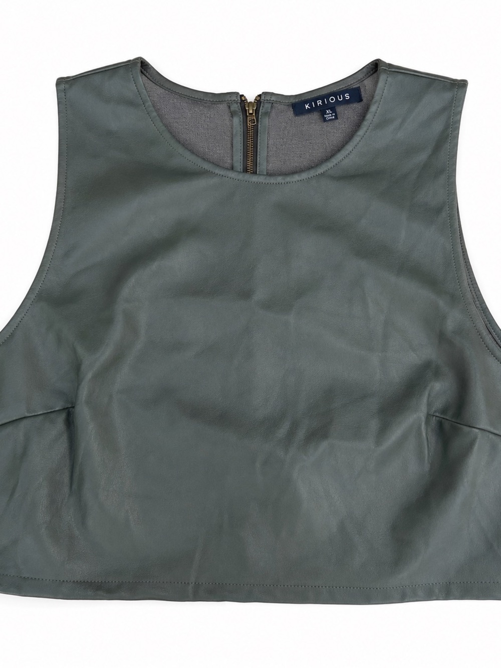 Kirious XL grey Green Faux Leather Crop Tank Top NWT grunge moto Y2K bikercore